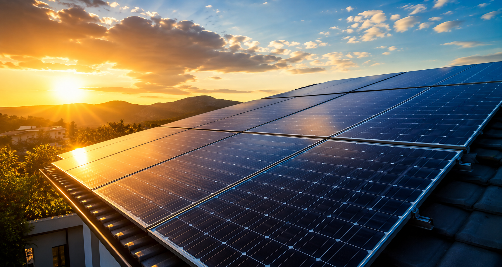 Painéis solares instalados em uma residência moderna