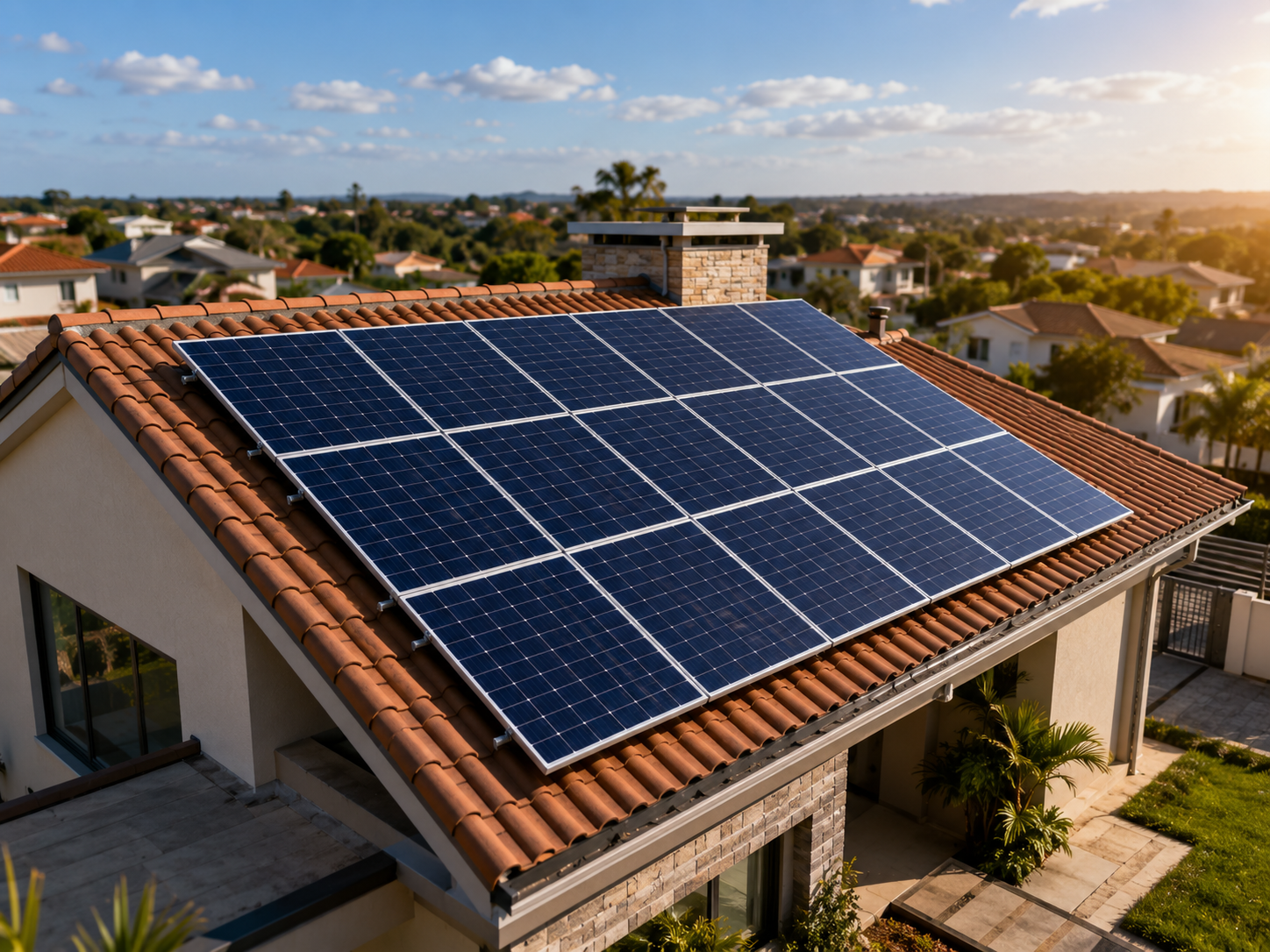 Painéis solares em telhado