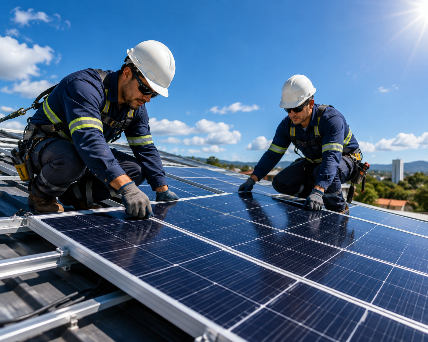 Equipe técnica atuando em sistema solar